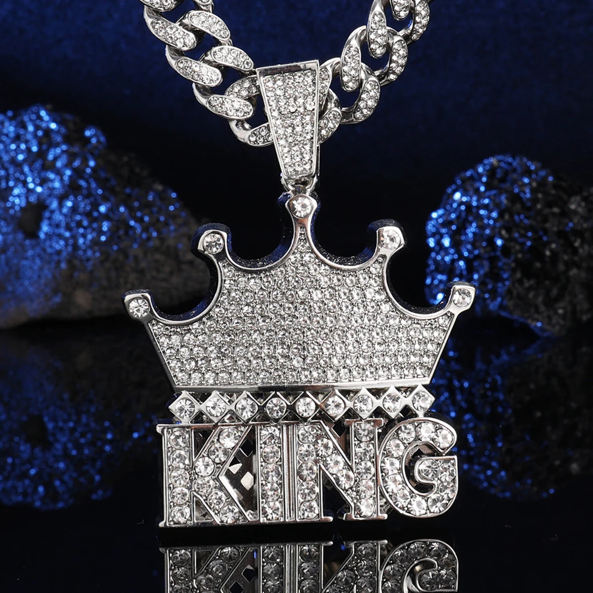 13MM Ice Out Exaggerated Crown KING Pendant Necklace Full Rhinestone Miami Cuban Chain Perfect gift for man boy