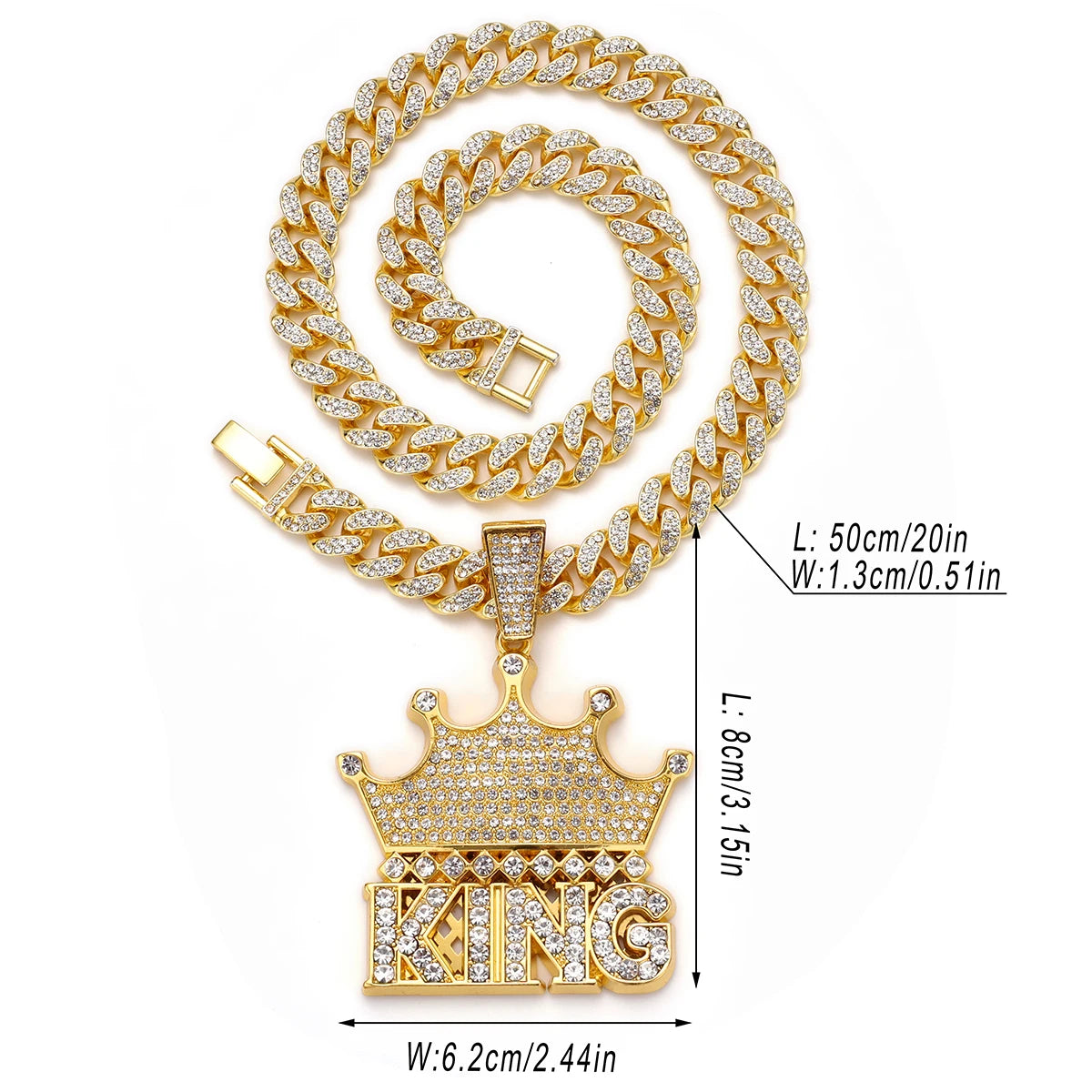 13MM Ice Out Exaggerated Crown KING Pendant Necklace Full Rhinestone Miami Cuban Chain Perfect gift for man boy