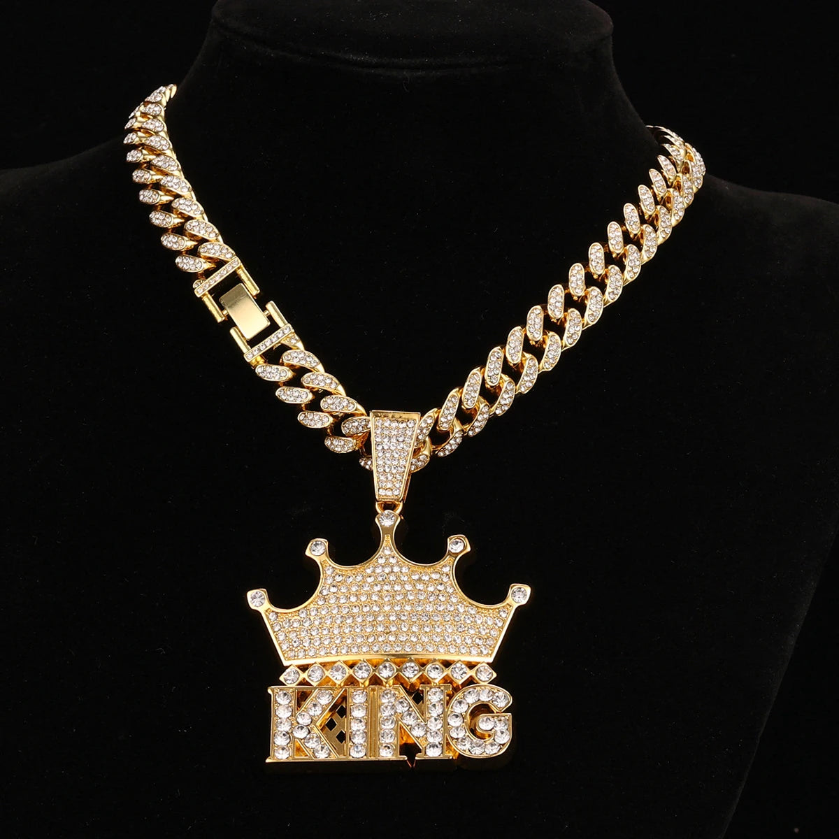 13MM Ice Out Exaggerated Crown KING Pendant Necklace Full Rhinestone Miami Cuban Chain Perfect gift for man boy