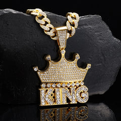 13MM Ice Out Exaggerated Crown KING Pendant Necklace Full Rhinestone Miami Cuban Chain Perfect gift for man boy