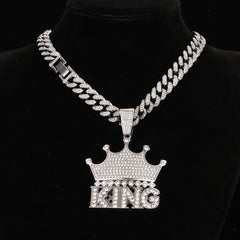 13MM Ice Out Exaggerated Crown KING Pendant Necklace Full Rhinestone Miami Cuban Chain Perfect gift for man boy