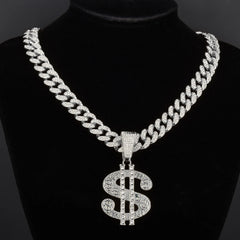 1PCS Golden/Silvery Chain for Men with Dollar Sign Pendant Necklace Hip Hop Dollar Necklace