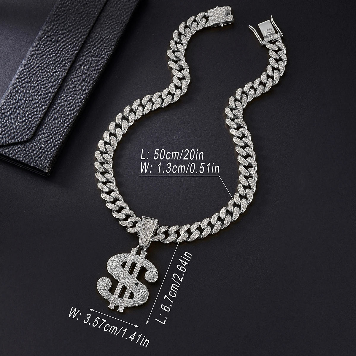 1PCS Golden/Silvery Chain for Men with Dollar Sign Pendant Necklace Hip Hop Dollar Necklace