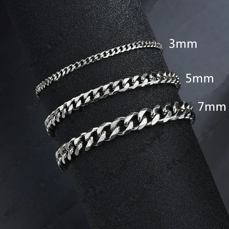 Bangle Jewelry Trendy Cuban Chain Men Bracelet Classic Stainless Steel 3/5/7mm Width Chain Bracelet for Men Women Jewelry Gift