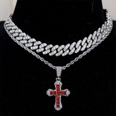 Bling Cross Pendant Iced Out Cuban Link Chain Necklace For Men&Women Full Rhinestones Crystal Charms Hip Hop Jewelry Chain Gift