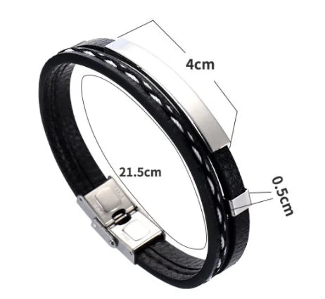 Delysia King 2021 Trendy Men Leatherwear Weave Bracelet Leisure Color Contrast Stainless Steel Bangle