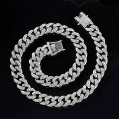 Hip Hop Geometric Cuban Chain Necklace Fashionable High Quality Hip Hop Rhinestone Necklace Bracelet Jewelry Gifts