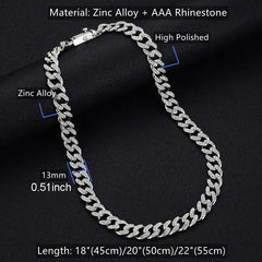 Hip Hop Geometric Cuban Chain Necklace Fashionable High Quality Hip Hop Rhinestone Necklace Bracelet Jewelry Gifts