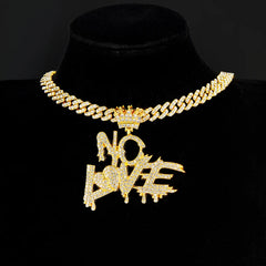 Ice out the letters "NO LOVE" Pendant with Cuban chain necklace, hip hop trend cool jewelry for men