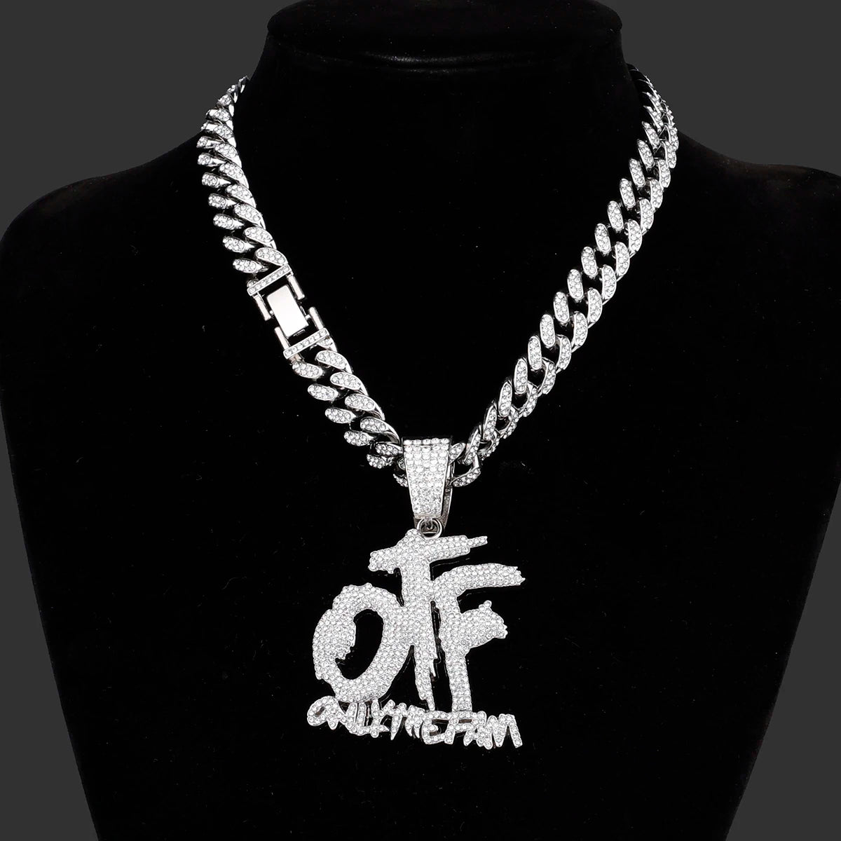 Iced out OTF Pendant Necklace with Cuban Link Chain for Men Women ,Rapper Jewelry Accessories