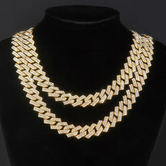 Men's 15MM Cuban Chain Iced Silvery/Golden Miami Cuban Necklace Shiny Necklace Bracelet Hip Hop jewelry