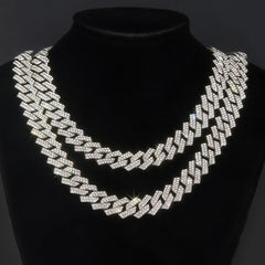 Men's 15MM Cuban Chain Iced Silvery/Golden Miami Cuban Necklace Shiny Necklace Bracelet Hip Hop jewelry