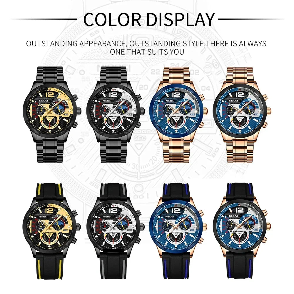 NIBOSI Top Brand Luxury Watches For Men Big Fashion Military Waterproof Sport Watch for Man Casual Male Clock Relogio Masculino