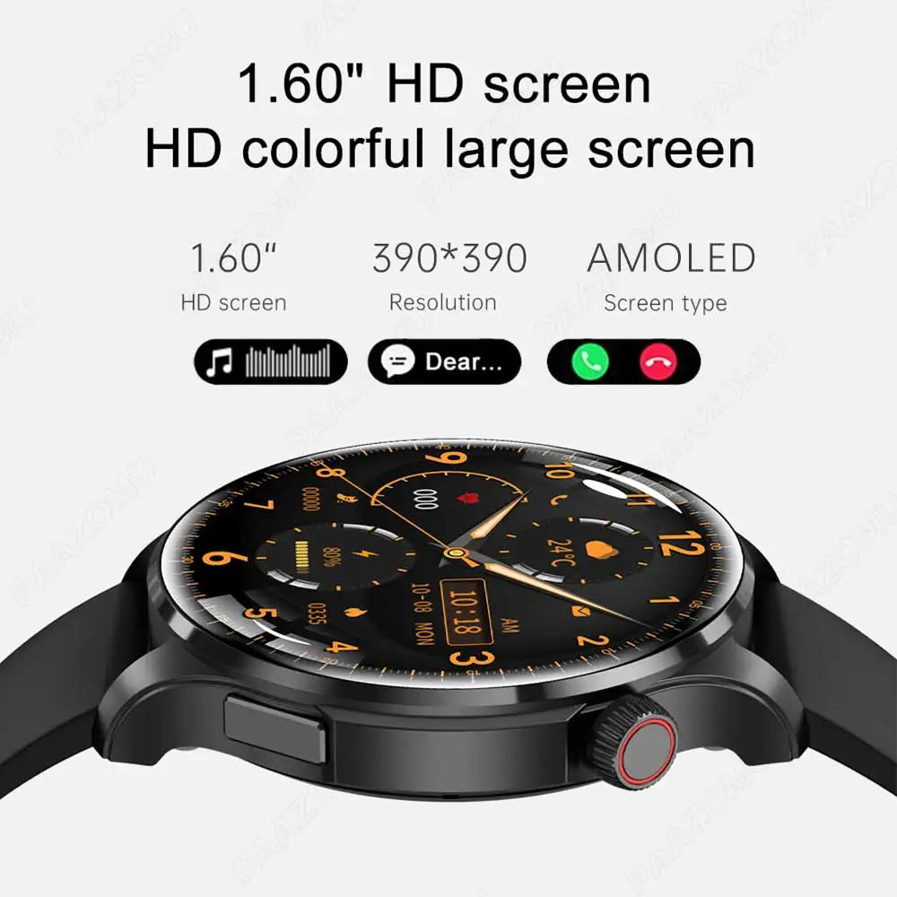 New Smart Watch for Men 1.6” HD AMOLED NFC Compass GPS Bluetooth Call IP68 Waterproof 100+Sports Modes Smartwatch for Huawei