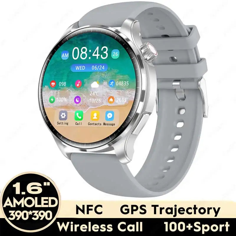 New Smart Watch for Men 1.6” HD AMOLED NFC Compass GPS Bluetooth Call IP68 Waterproof 100+Sports Modes Smartwatch for Huawei