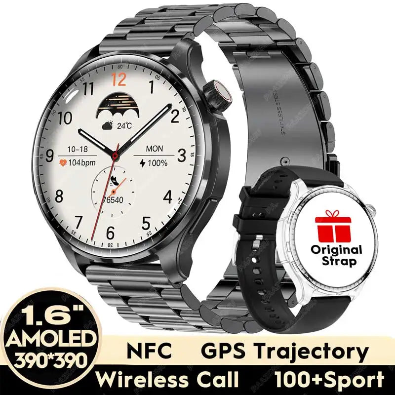 New Smart Watch for Men 1.6” HD AMOLED NFC Compass GPS Bluetooth Call IP68 Waterproof 100+Sports Modes Smartwatch for Huawei