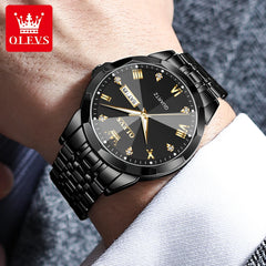 OLEVS 9931Quartz Watch for Men Rhombus Mirror Stainless Steel Waterproof Auto Date Week Clock Simplicity Luxury Men's Wristwatch