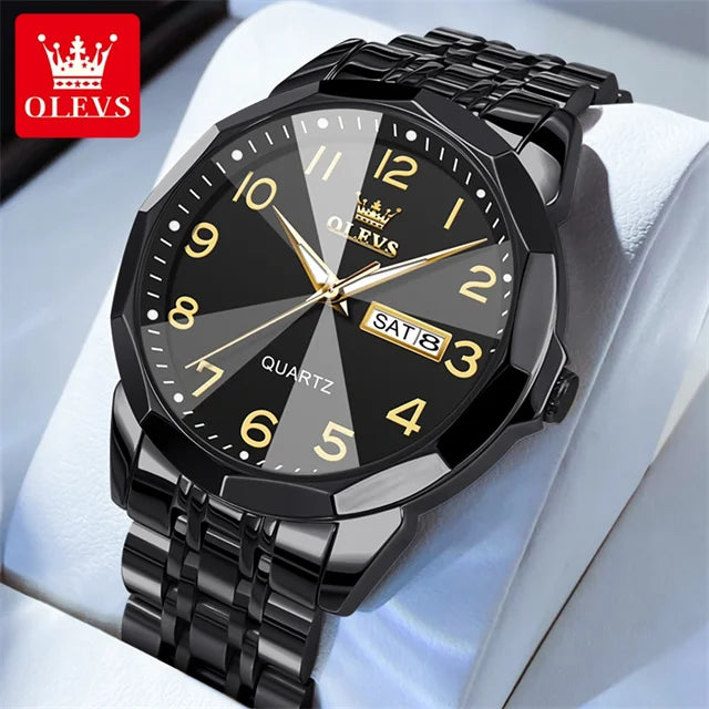 OLEVS 9970 Men's Wristwatch Luxury Digital Dial Unique Rhombus Mirror Quartz Watch for Men Stainless Steel Waterproof Man Watch