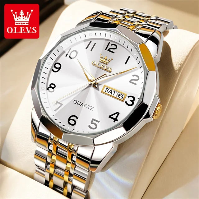 OLEVS 9970 Men's Wristwatch Luxury Digital Dial Unique Rhombus Mirror Quartz Watch for Men Stainless Steel Waterproof Man Watch