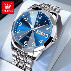 OLEVS 9970 Men's Wristwatch Luxury Digital Dial Unique Rhombus Mirror Quartz Watch for Men Stainless Steel Waterproof Man Watch