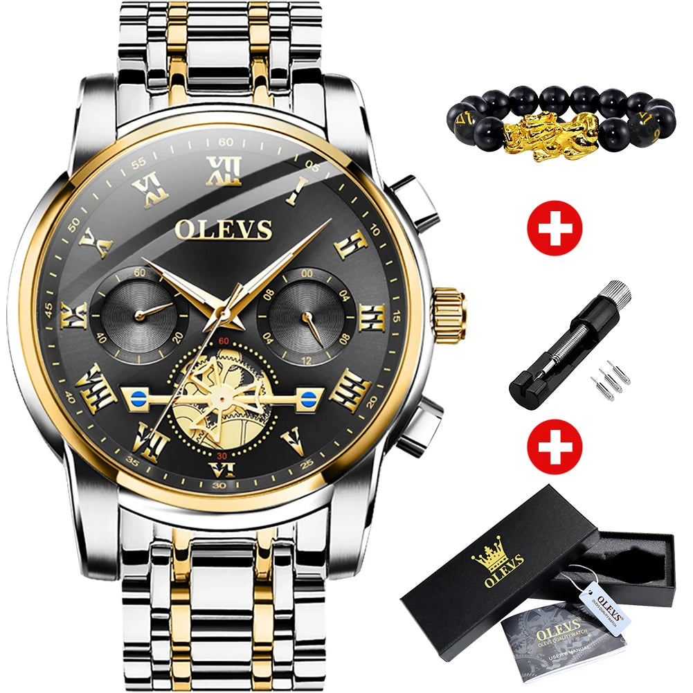 OLEVS Top Brand Men's Watches Classic Roman Scale Dial Luxury Wrist Watch for Man Original Quartz Waterproof Luminous Male reloj