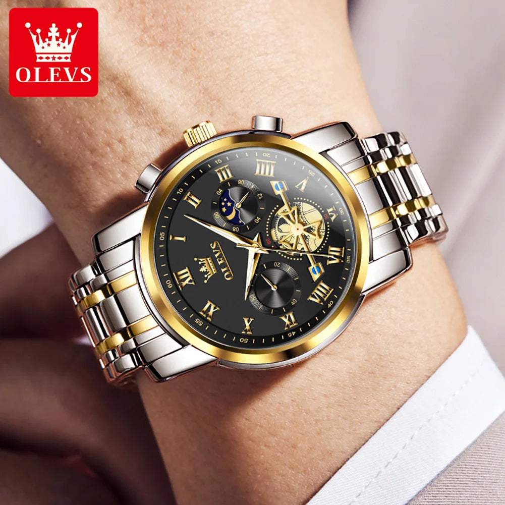 OLEVS Top Brand Men's Watches Classic Roman Scale Dial Luxury Wrist Watch for Man Original Quartz Waterproof Luminous Male reloj