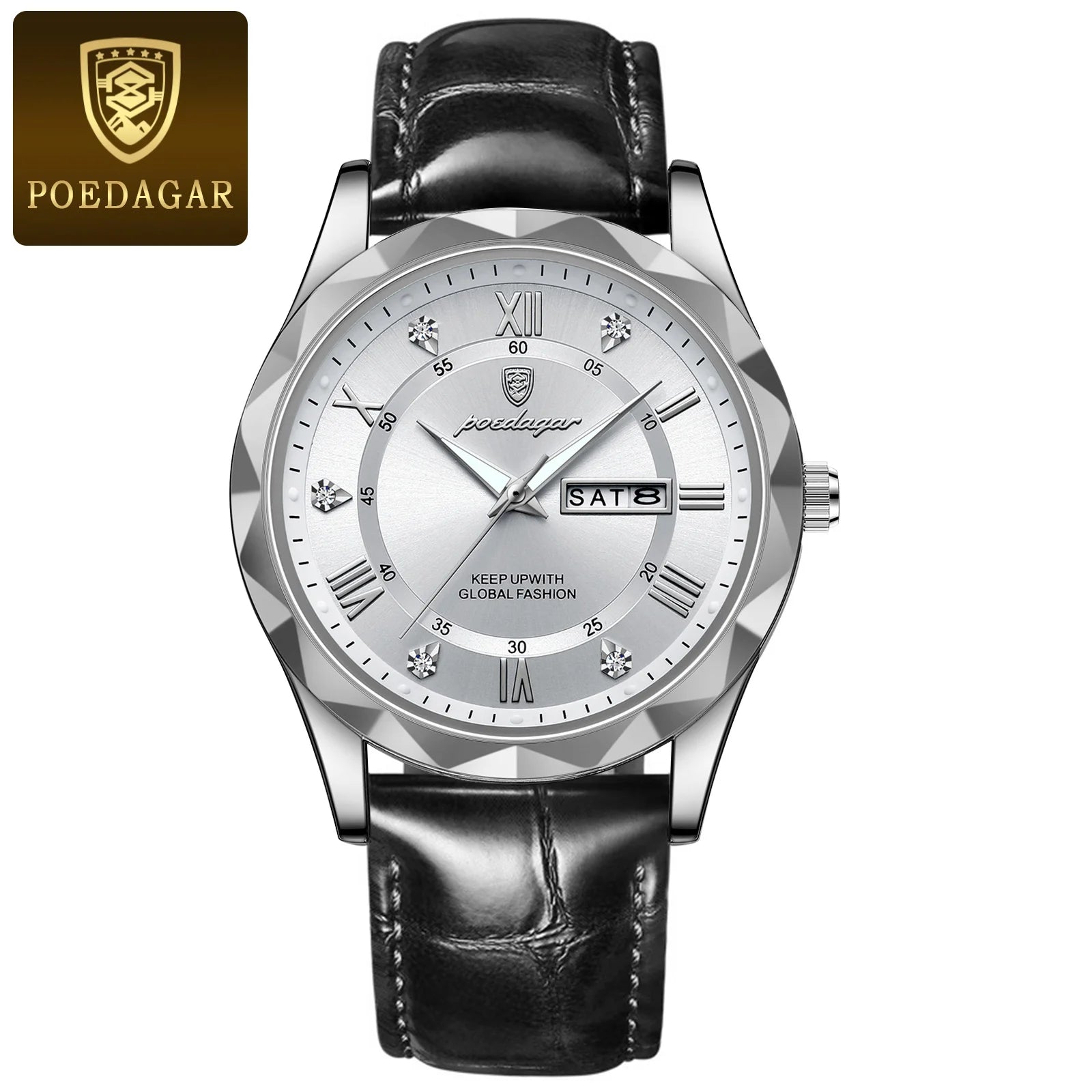 POEDAGAR Luxury Business Man Wristwatch Waterproof Luminous Date Week Men Watch For Men Quartz Clock Leather Men's Watches reloj