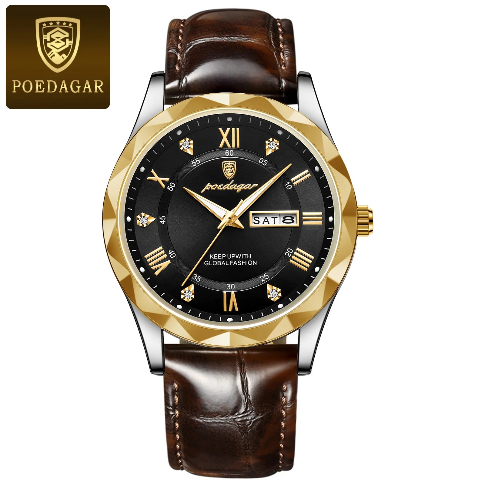 POEDAGAR Luxury Business Man Wristwatch Waterproof Luminous Date Week Men Watch For Men Quartz Clock Leather Men's Watches reloj