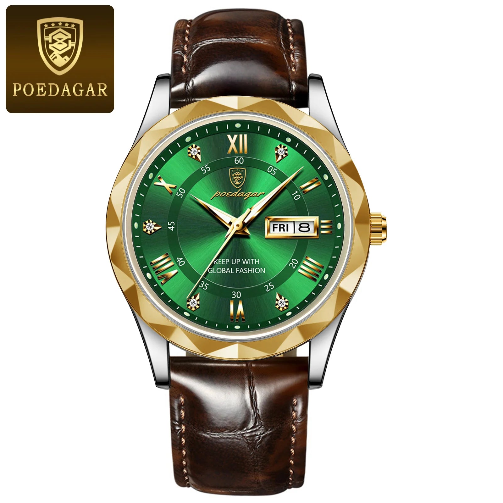 POEDAGAR Luxury Business Man Wristwatch Waterproof Luminous Date Week Men Watch For Men Quartz Clock Leather Men's Watches reloj