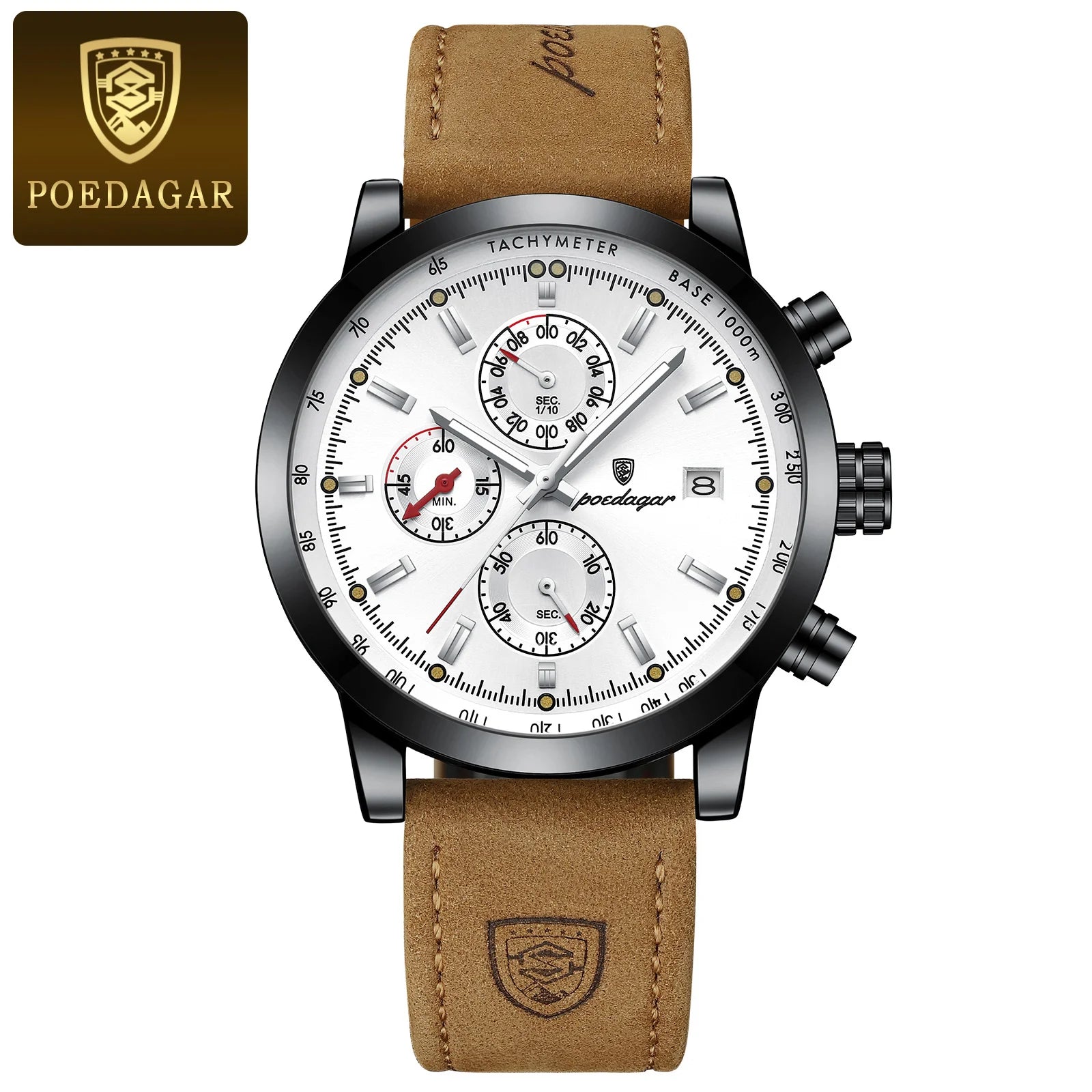 POEDAGAR Luxury Wristwatch for Man Waterproof Luminous Chronograph Date Men Watch Sports Leather Men's Quartz Watches Male reloj