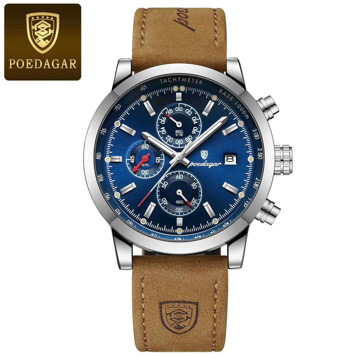 POEDAGAR Luxury Wristwatch for Man Waterproof Luminous Chronograph Date Men Watch Sports Leather Men's Quartz Watches Male reloj