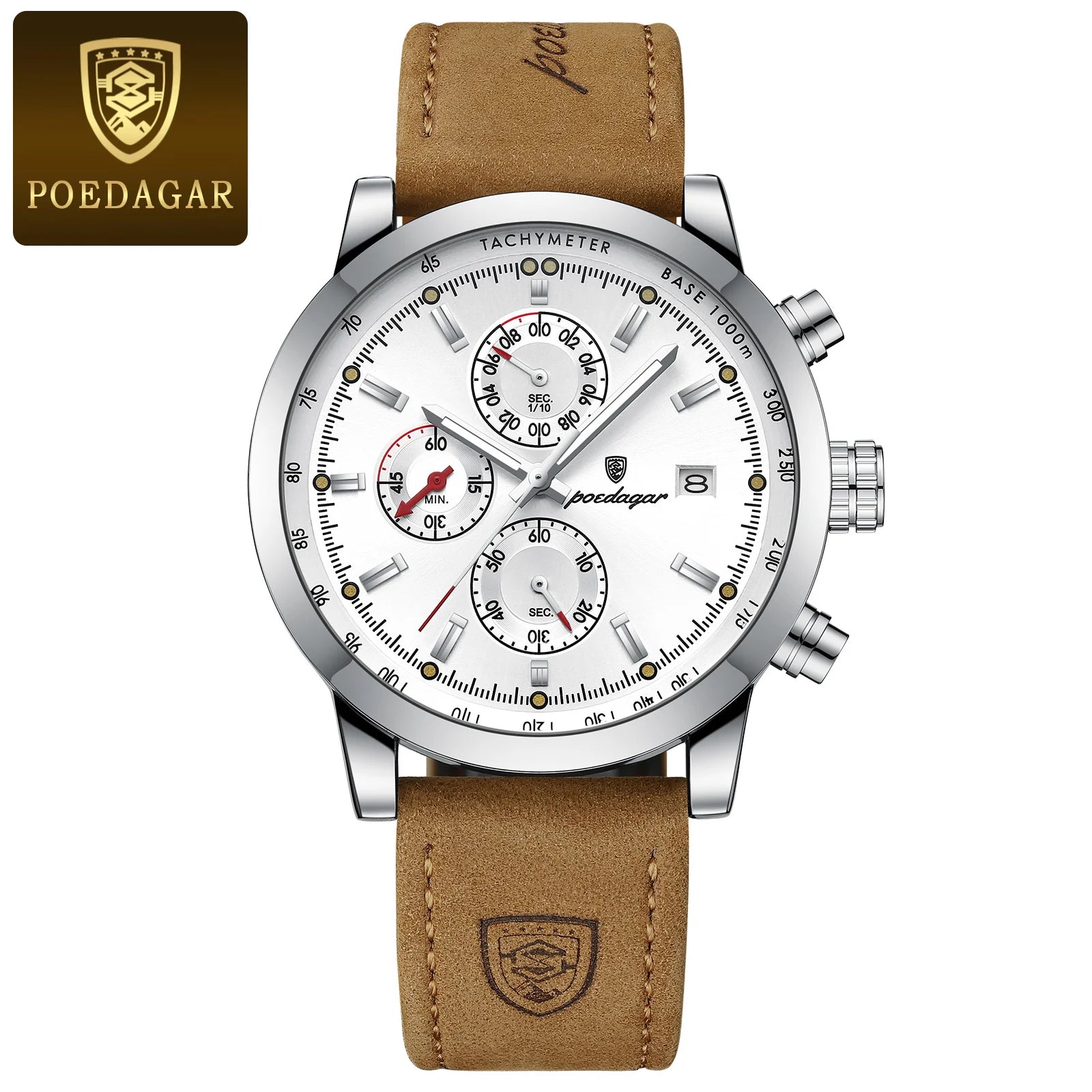 POEDAGAR Luxury Wristwatch for Man Waterproof Luminous Chronograph Date Men Watch Sports Leather Men's Quartz Watches Male reloj