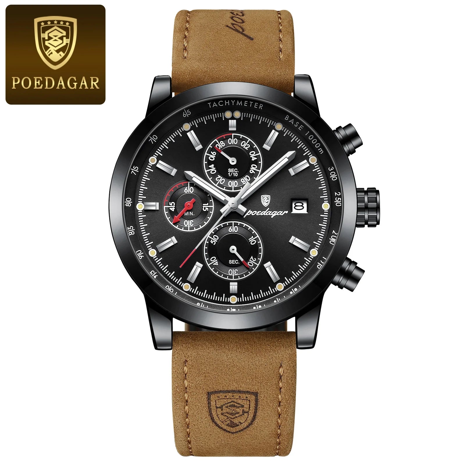 POEDAGAR Luxury Wristwatch for Man Waterproof Luminous Chronograph Date Men Watch Sports Leather Men's Quartz Watches Male reloj