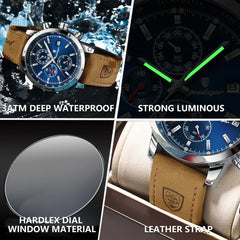 POEDAGAR Luxury Wristwatch for Man Waterproof Luminous Chronograph Date Men Watch Sports Leather Men's Quartz Watches Male reloj