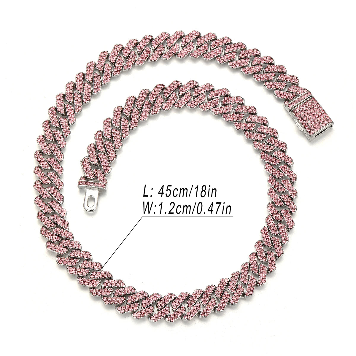 Y2K Pink Ice Crystal Cuban Chain Fashion Women's Accessory Jewelry Necklace Choker(16",18",20")