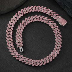 Y2K Pink Ice Crystal Cuban Chain Fashion Women's Accessory Jewelry Necklace Choker(16",18",20")